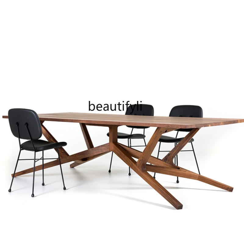 

LBX Light Luxury Black Walnut Solid Wood Dining Table French Furniture