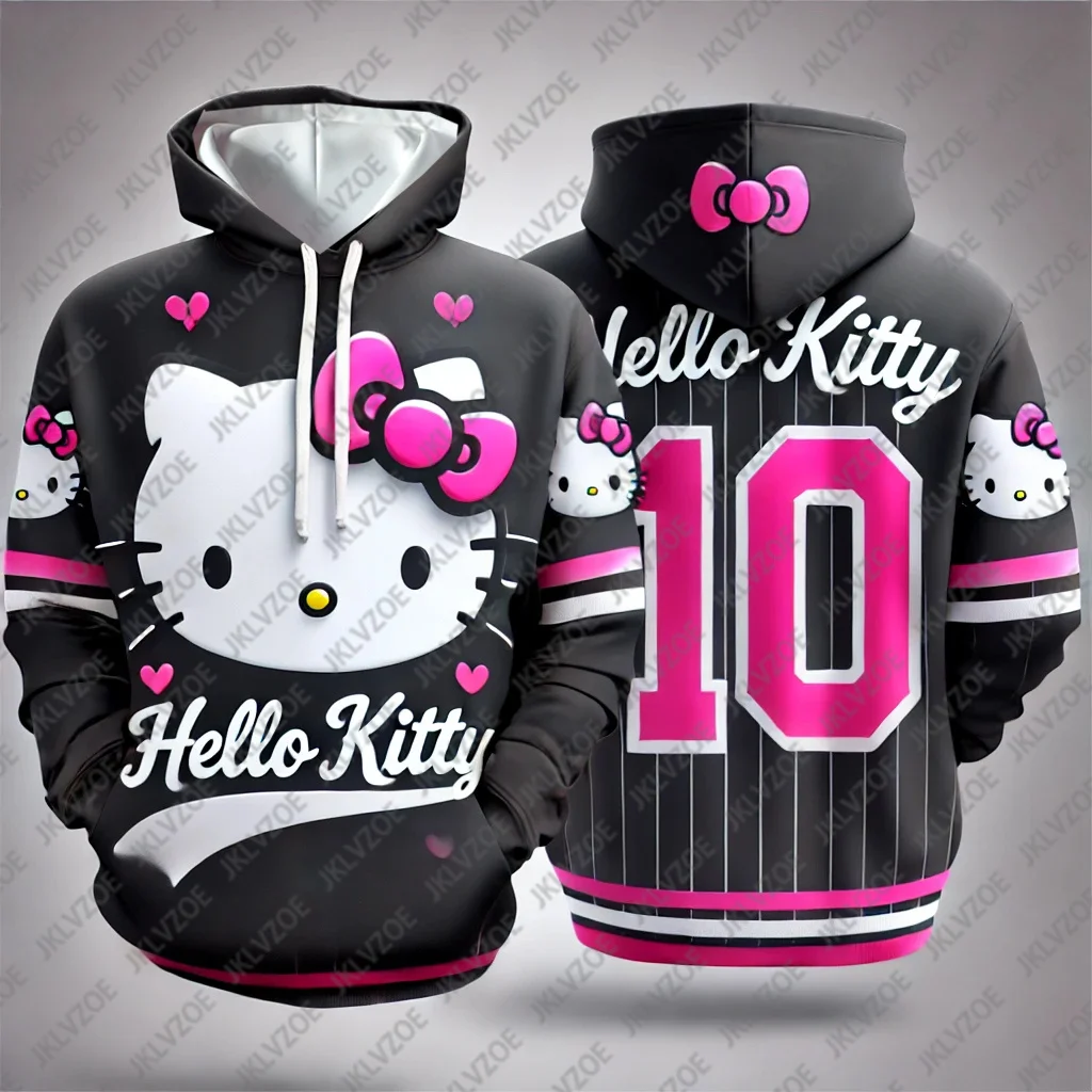 MINISO Boy Girl Sanrio Hello Kitty Hooded Sport Pullover Fashion Autumn 3D Print Sweatshirt Harajuku Women Men Oversized Hoodies