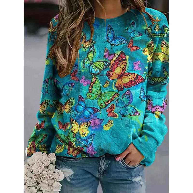 Winter 3D Cute Animal Butterflies Printing Sweatshirts Women Dragonflies Graphic Pullovers Vintage Autumn Clothing Funny Clothes