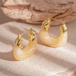 Amber Color U-shaped Earring for Women Vintage Irregular Geometric Acrylic Hoop Earrings Ladies Daily Jewelry Gifts