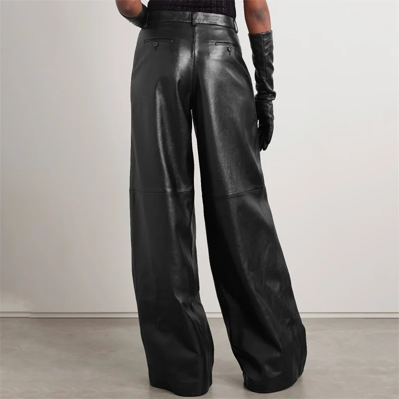 Women's pants 2024 Winter New in Artificial Leather Women's Wide Leg Pants High waisted slim fit straight leg pants y2k Trousers