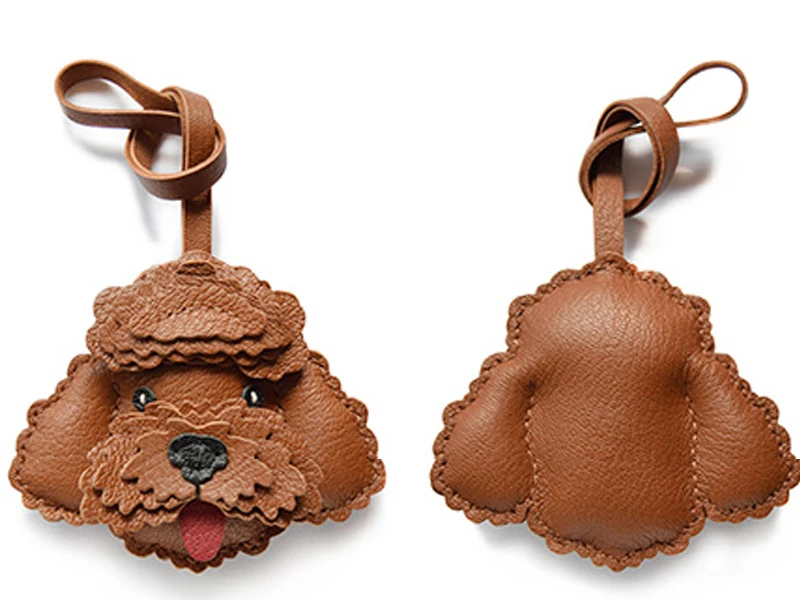Handgefertigter Echtleder-Taschenanhänger Teddybär Schlüsselanhänger Welpen und Hunde Kleiner Pudel Schlüsselring mit Geschenkbox – Detail 1