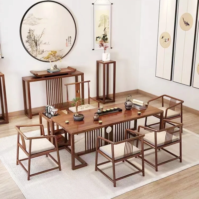 

New solid wood tea table and chair combination kung fu tea table office reception table and chairs