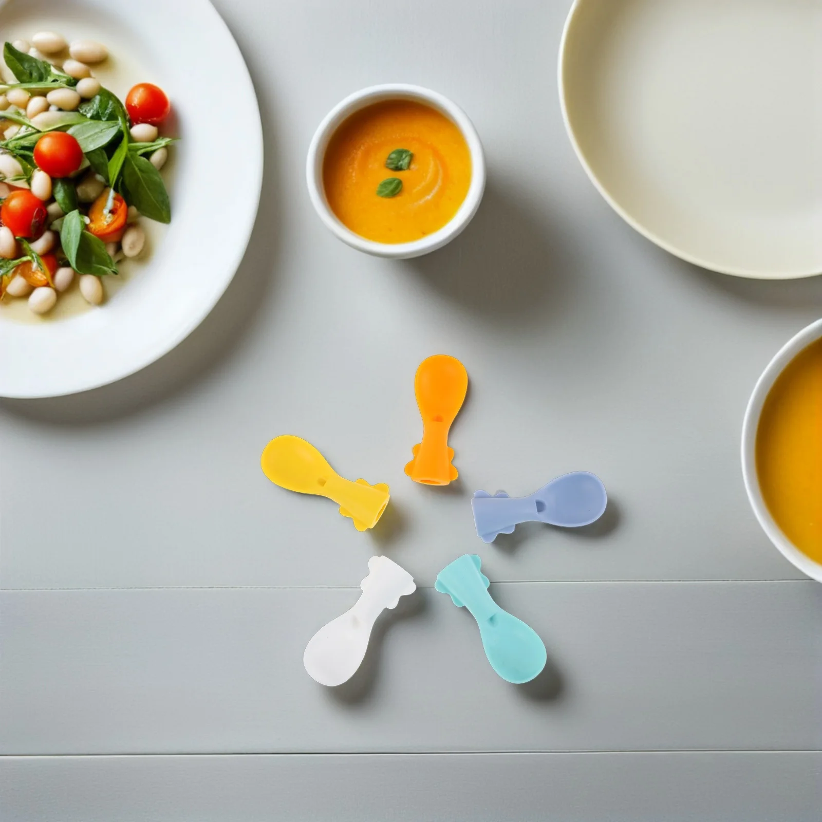 

5pcs Baby Silicone Spoon Set Soft Squeeze Pouch Spoons For Puree Feeding One Hand Operation Easy Clean Dishwasher Safe Toddler