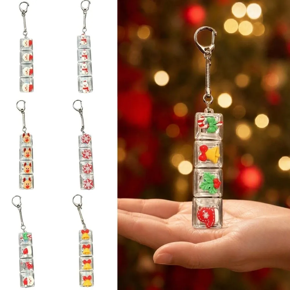 4-Key Decompression Button Cute Glow Design Christmas Snowman Mini Keyboard Pendant Transparent Dual-Tone Snowflake Santa Claus