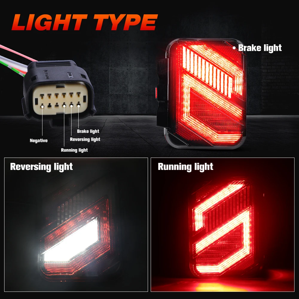 LED Tail Light Assembly for Jeep Gladiator JT 2020-2026, Smoked Lens Black Housing 4-in-1 Brake Turn Reverse Light, JT1011