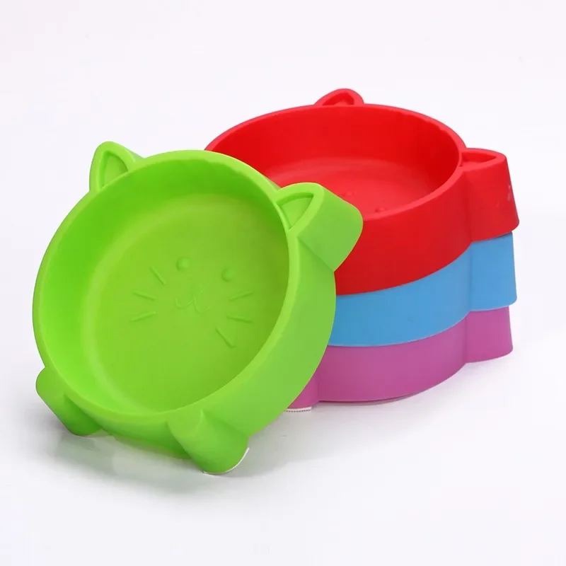 1 Pet Bowl Feeder Creative Non-slip Portable Plastic Cute Cat Face Multi-purpose Water Bowl for Cats and Dogs Pet Supplies