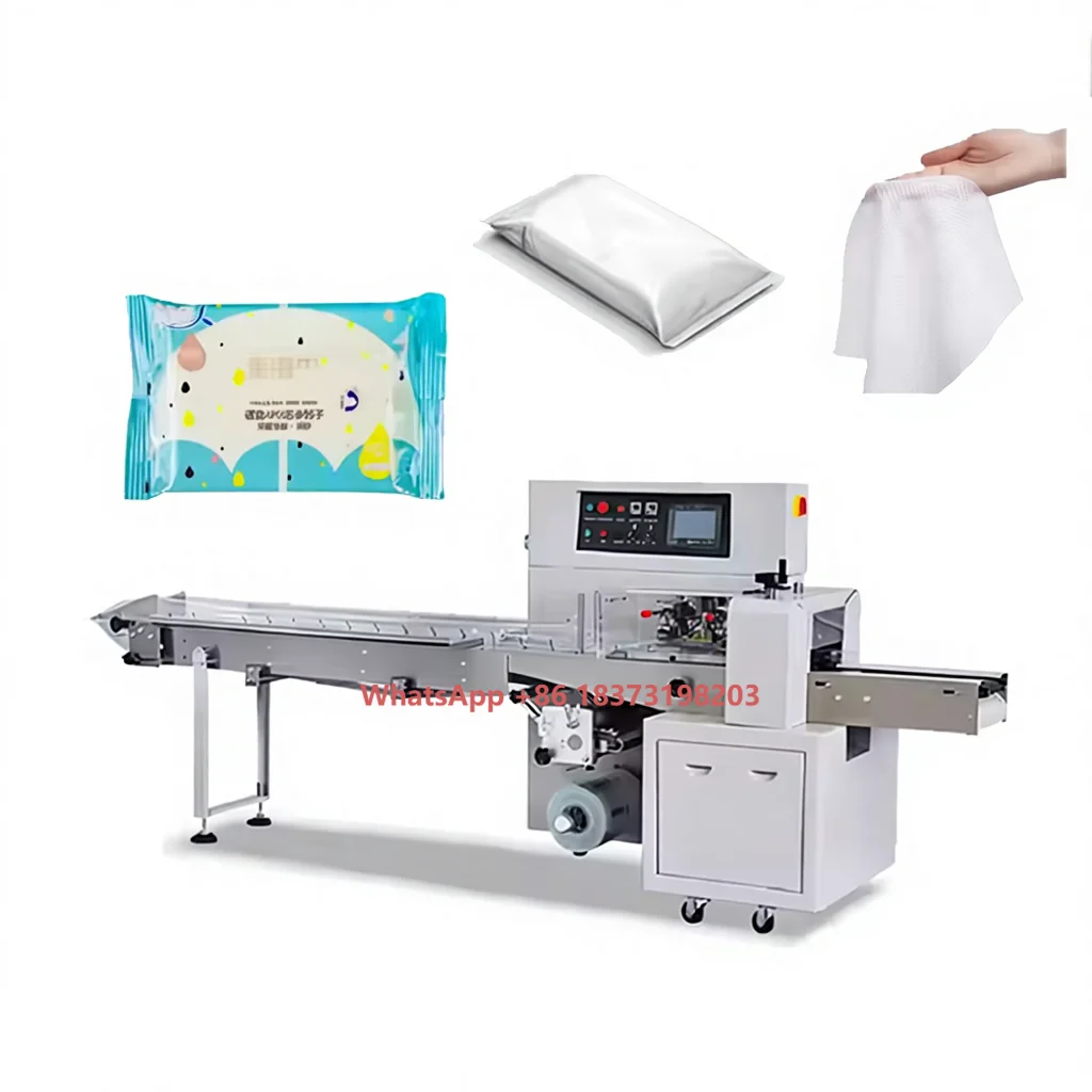 

Автоматическая машина для упаковки подушек Одноразовые салфетки для лица Влажные салфетки Машина для упаковки санитарного потока