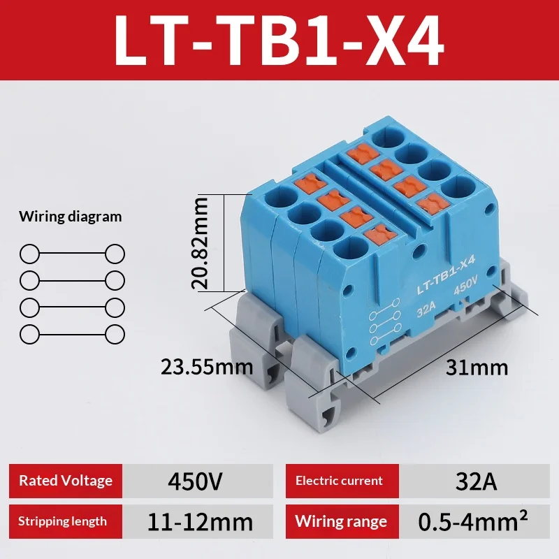 Push-in-Klemmenblock, Mehrfach-Ein- und Ausgangsklemme, Schnellverbindung von Drähten, DIN-Schienen-Kabelverbinder, Universelle Anschlussdose TB1-X6D
