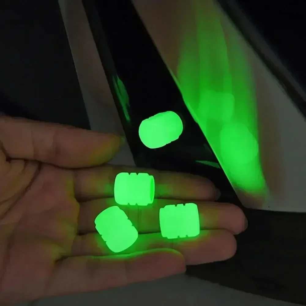 4 Pcs Luminous Tire Valve Stem Caps - Fluorescent Safety Air Covers for Car, Truck, SUV, Motorcycle & Bike