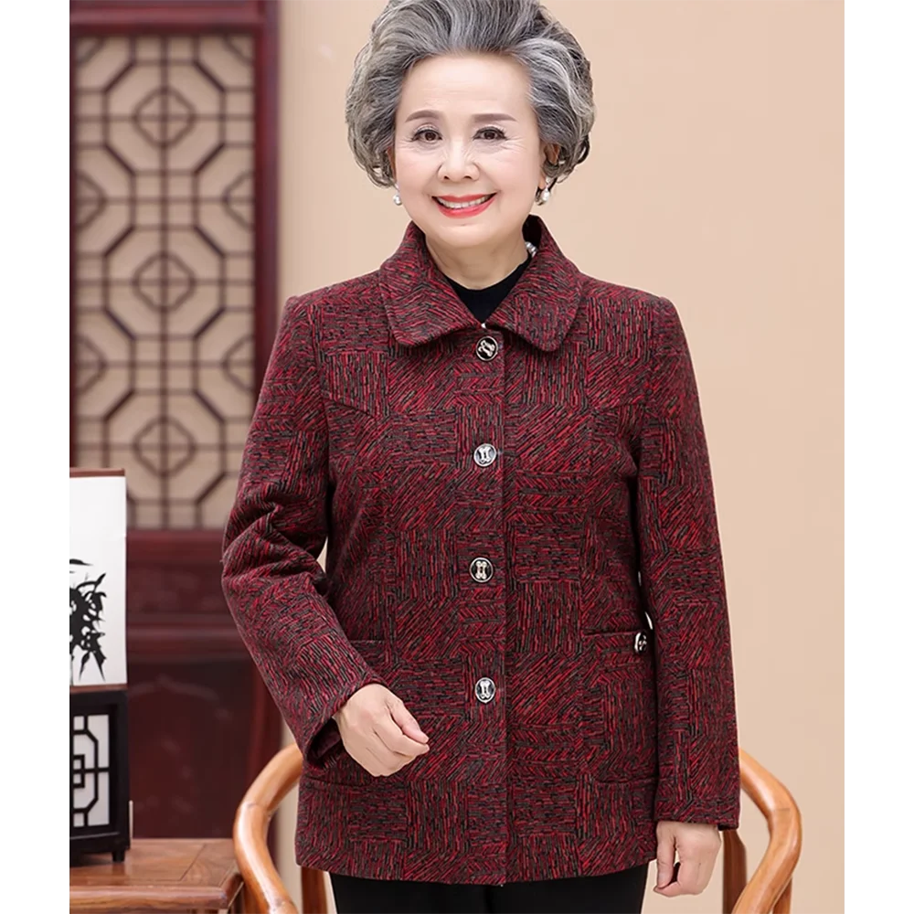 Grandma\'s Winter Coat Add Velvet Thick Middle-Aged Elderly Grandma Fleece Jacket Warm Casual Tops One-Piece/Suit Mother  Clothes