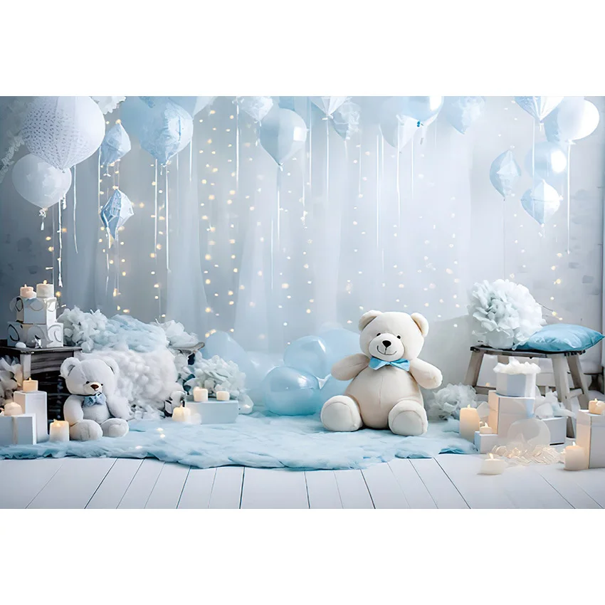 Mehofond Photography Background Light Blue Bear Star Interior Baby Shower Cake Smash Portrait Photo Studio Photocall Props