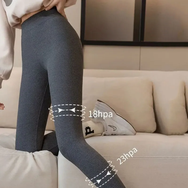 Lucyever Thicken Thermal Tights Leggings Women Winter High Waist Plush Wool Thermo Leggings Elastic Slim Warm Knitted Pants Lady