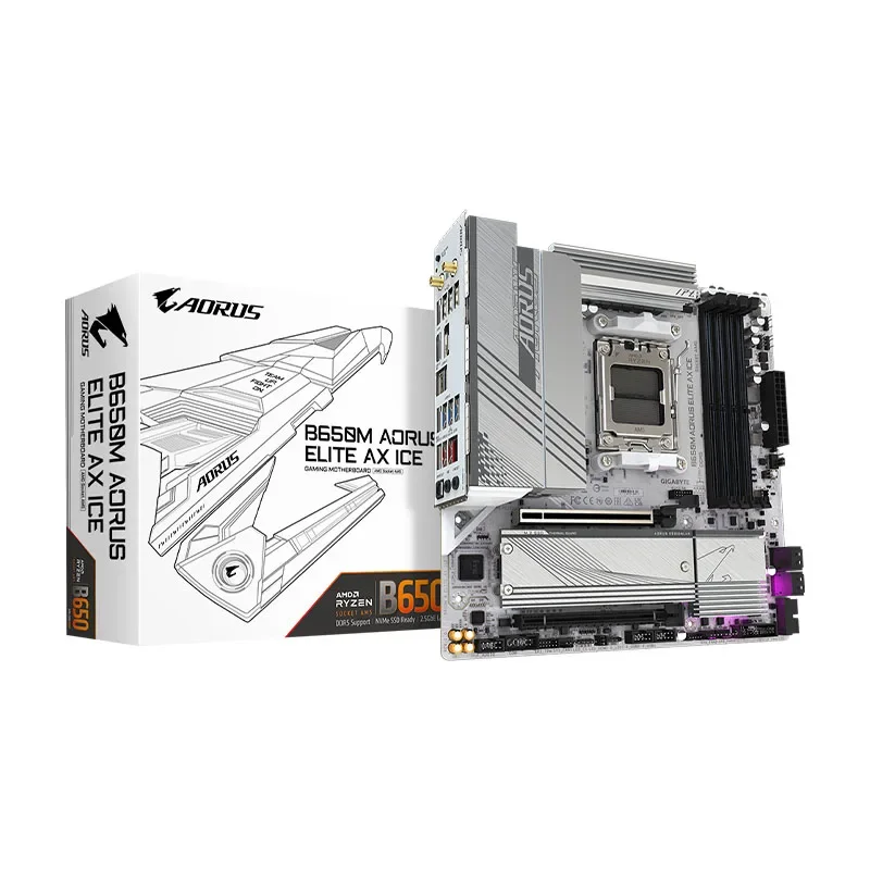

NEW GIGABYTE B650M AORUS ELITE AX ICE AMD B650 DDR5 192GB DDR5 8000 (OC) MHz M.2 Wi-Fi 6E Socket AM5 White Micro-ATX Motherboard