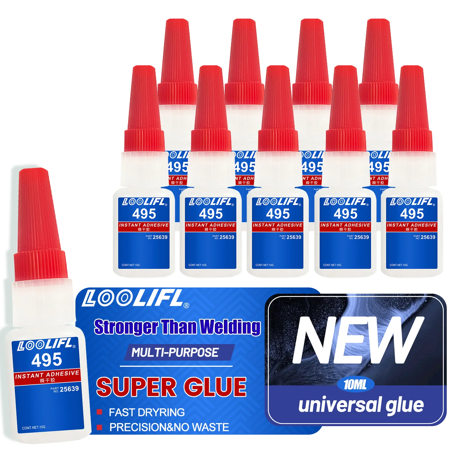 LOOLIFL 496 Pegamento Multiusos de Cianocrilato, Adhesivo Instantáneo de Secado Rápido, Pegamento Fuerte para Madera y Vidrio, Herramienta de Unión Multiusos