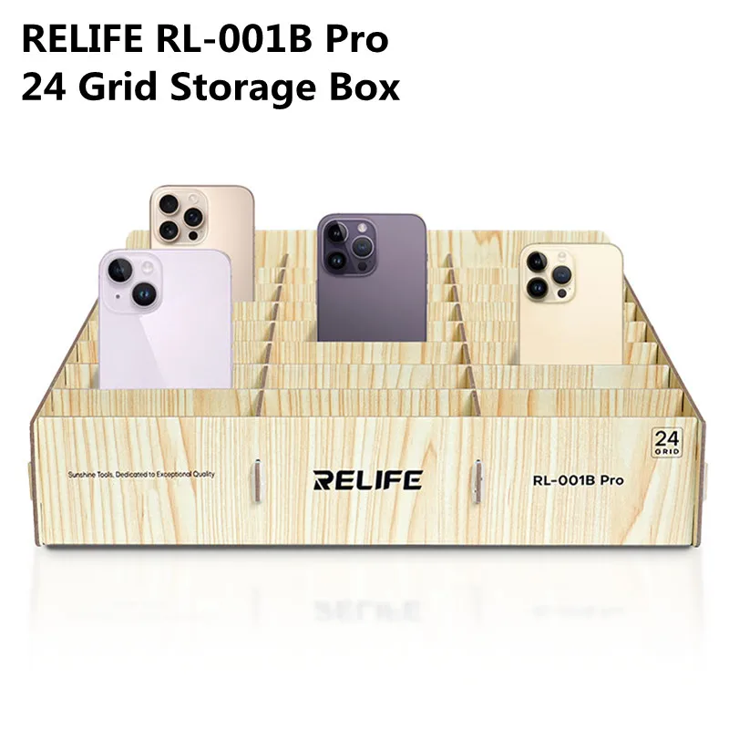 RELIFE RL-001B Pro Large Size 24 Grids Mobile Phone Management Box Rack Wooden Multi-grid Mobile Phone Storage Box