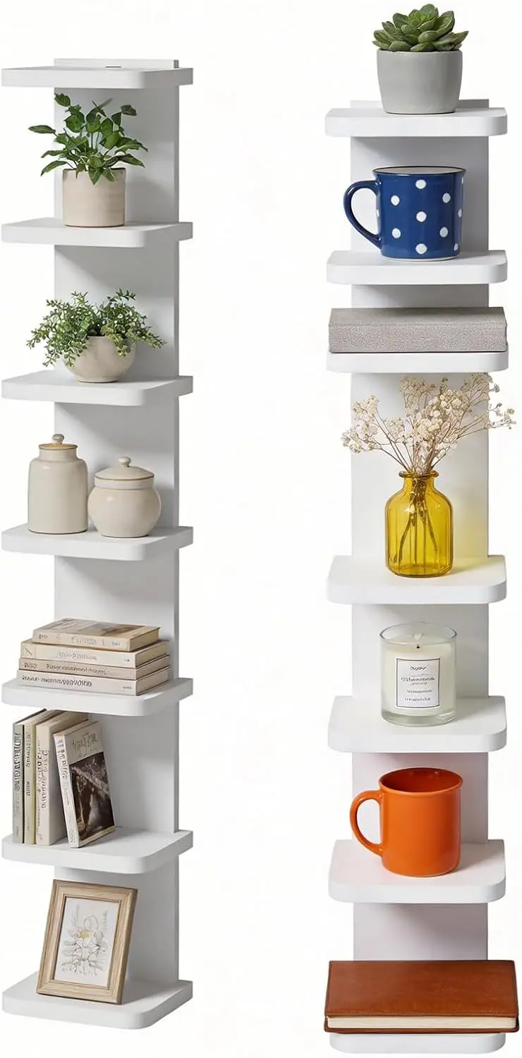 

Versatile 7 Tier Wall Shelf Unit, White Floating Shelves with Rounded Corners, Vertical Lack Wall Shelf for Bedroom Livi