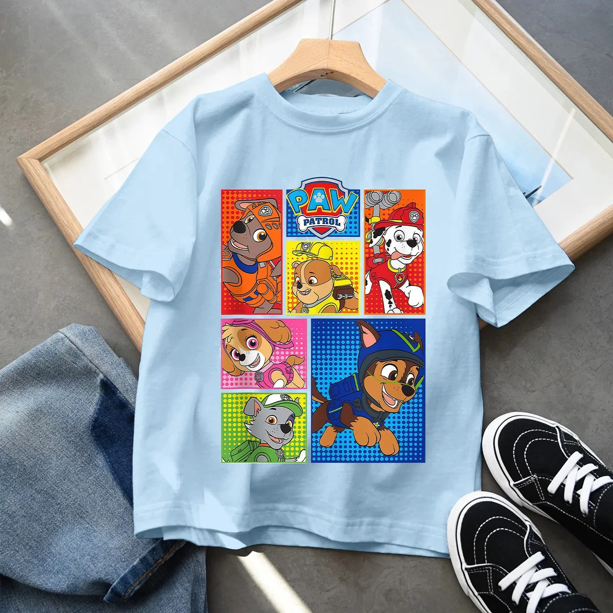 Boys Girls Summer Short Sleeve 100% Cotton Kids T-Shirt for Paw Patrol Casual Top with Cartoon Printed Fashion Outfit Gift