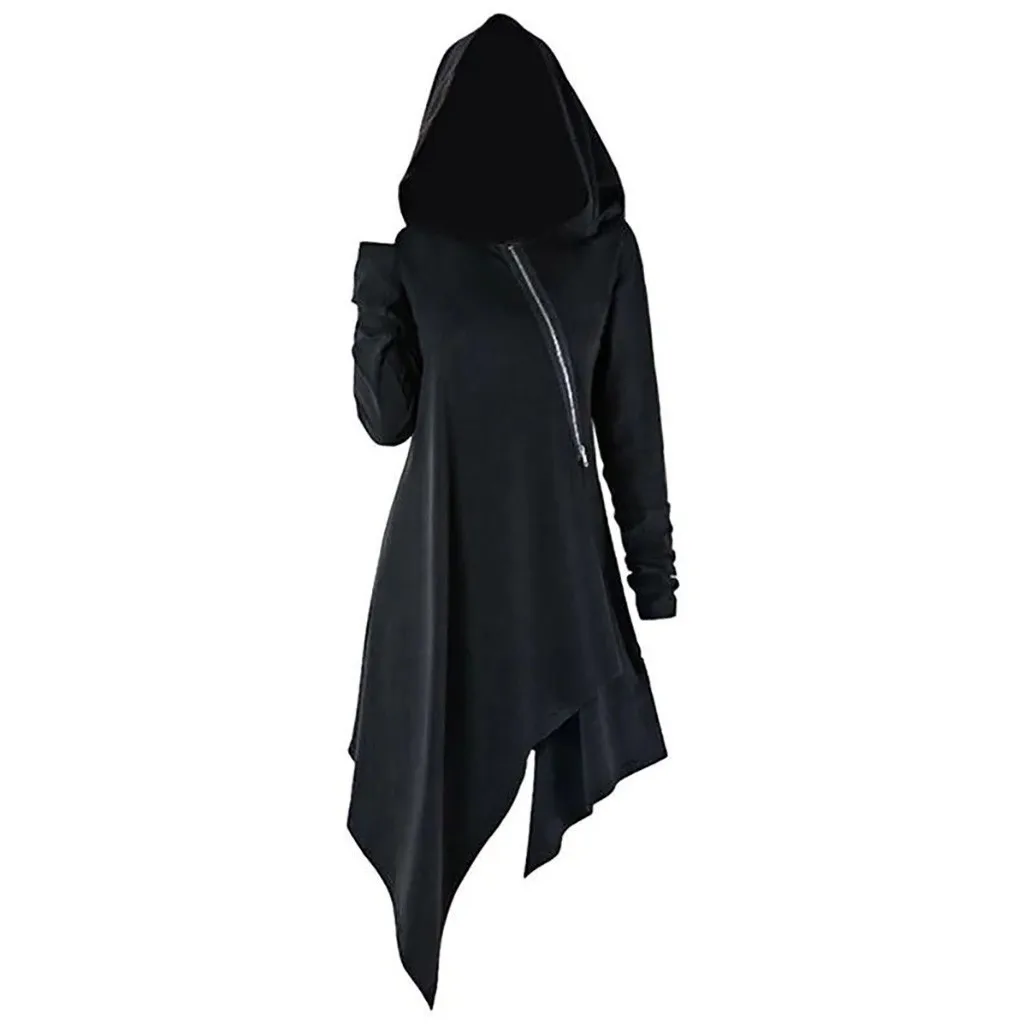 

New European and American Medieval Retro Gothic Court Dress Zipper Waist Hooded Dress Dress
