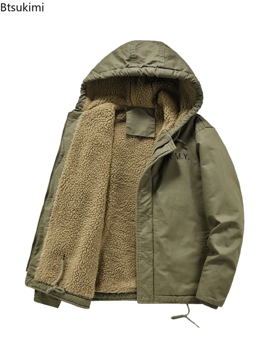 Winter Jackets Men's Thicken Warm Casual Hooded Coats Outdoor Windbreaker Bomber Jackets Men Vintage Loose Cotton-padded Jackets