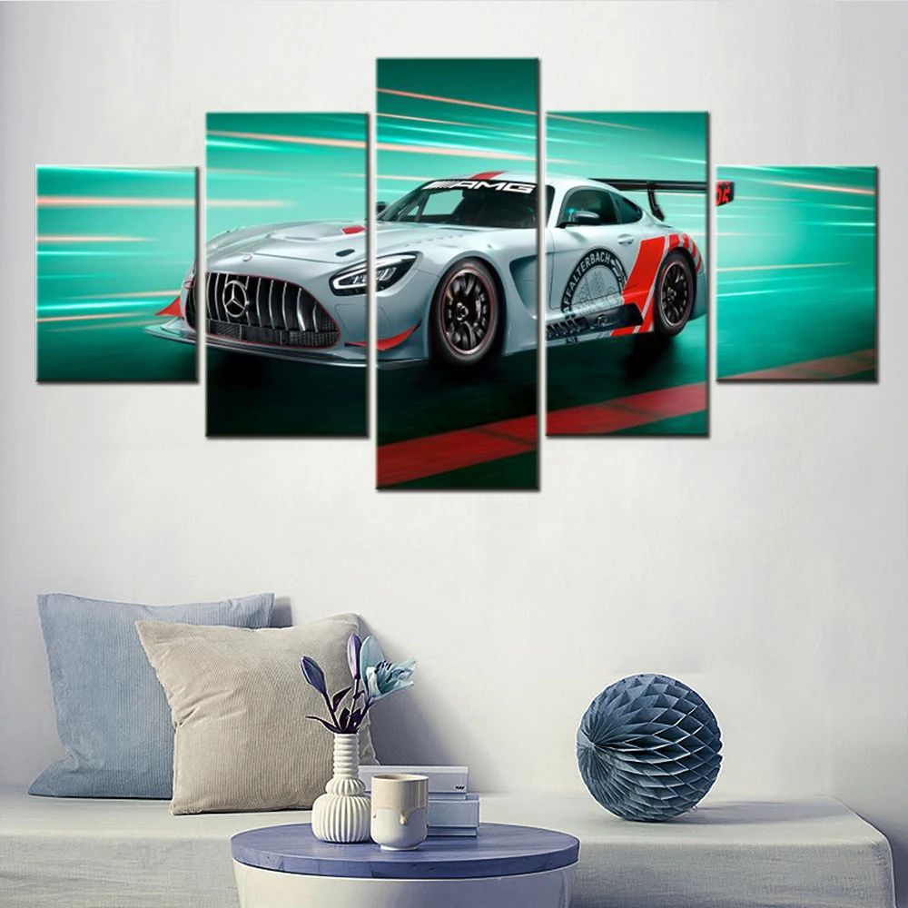 

Printed Paintings on Canvas Wall Art Poster Cars GT3 Wallpaper Decorative Pictures Home Decor Living Room Framework 5 Panels