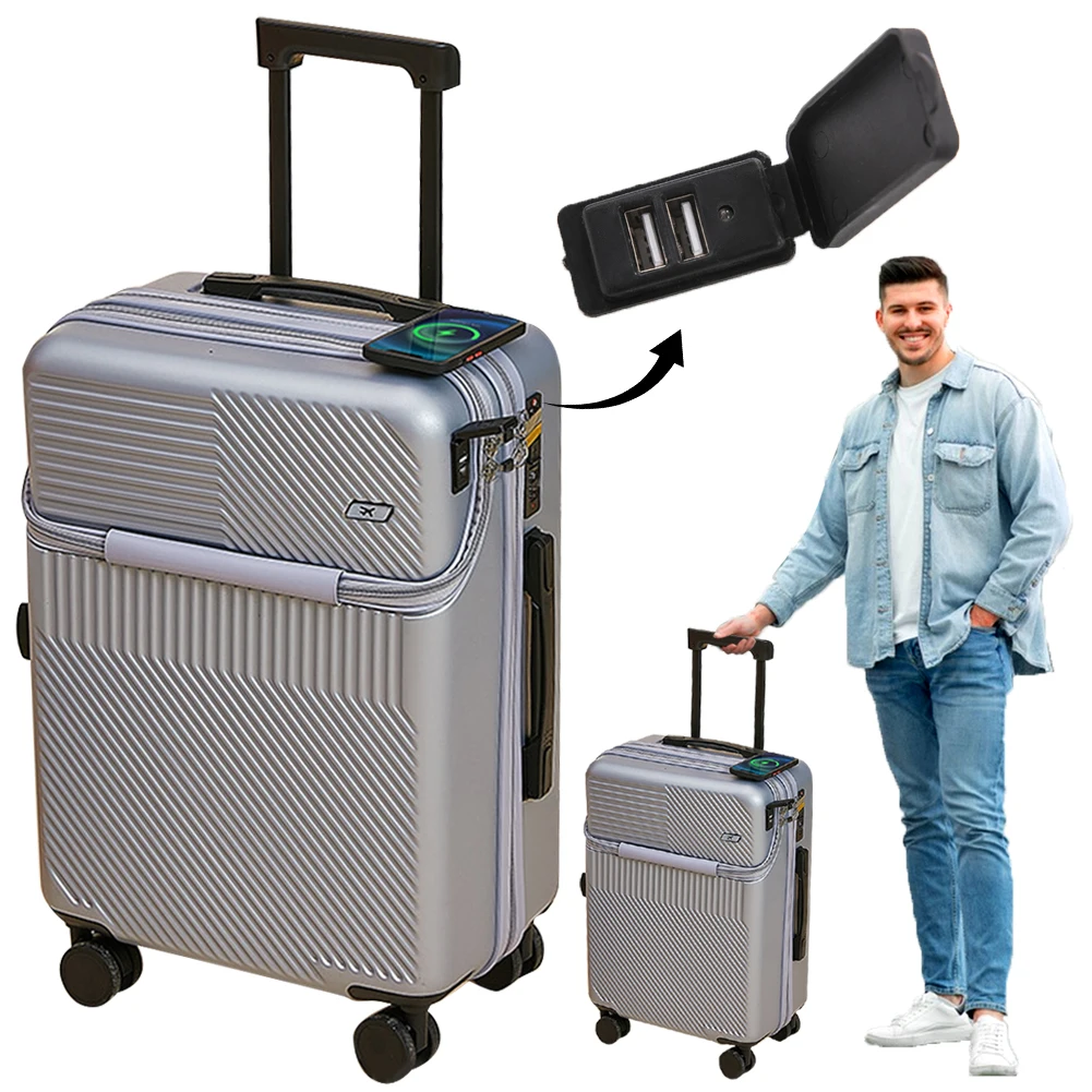 20' Travel Suitcase Hand Rolling Luggage Fashion Men Women's Luggage Trolley Box Wheel Carry-on Luggage USB Charge Boarding Case