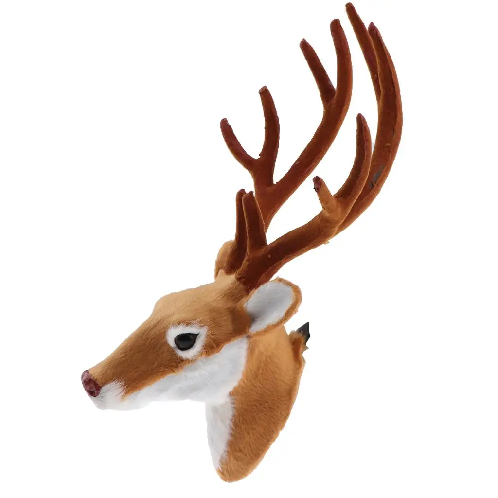 Lifelike Plush Deer Doll Stuffed Animal Head Model Figurine Decoration for Home Ornament and Outdoor Display