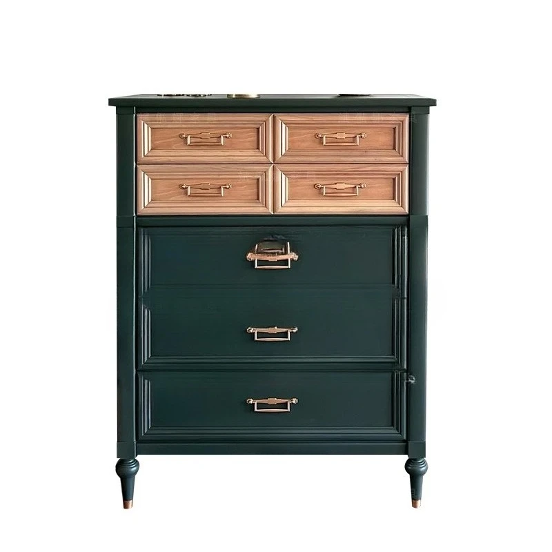 

French retro solid wood chest/medieval style locker/green storage cabinet