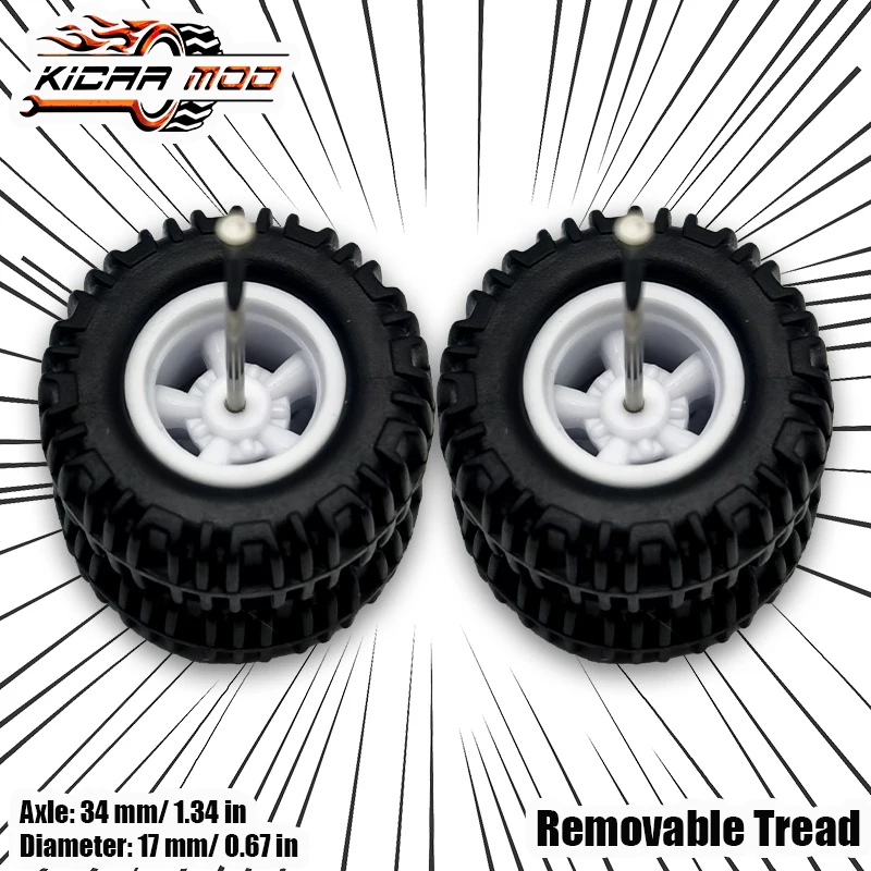 Roues de voiture modèle 1/64 avec pneus tout Terrain en caoutchouc, pièces de réaménagement à cinq rayons pour véhicule tout-terrain, HotWheels, grande taille, 1 ensemble