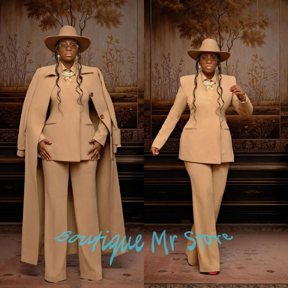Luxury Tailored V-neck Women Clothes 3Piece Suit Set with Long Single Breasted Coat Vintage Elegant Formal Evening Party Outfit