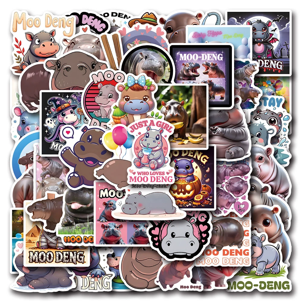 10/30/50 stuks Schattig Cartoon Nijlpaard Moo Deng Stickers Laptop Reisbagage Plakboek Telefoon Decoratie Graffiti Sticker Speelgoed