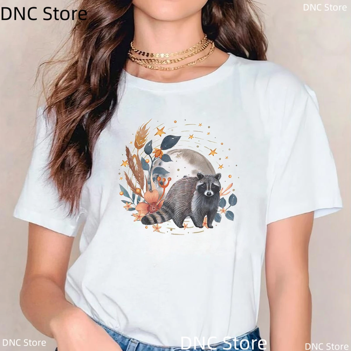 Heat Tees Transfer Watercolor Vintage Fox Bear Racoon Forest Mouse Animal Print Tshirt Femme Summer Fashion Women'S T-Shirt Tops