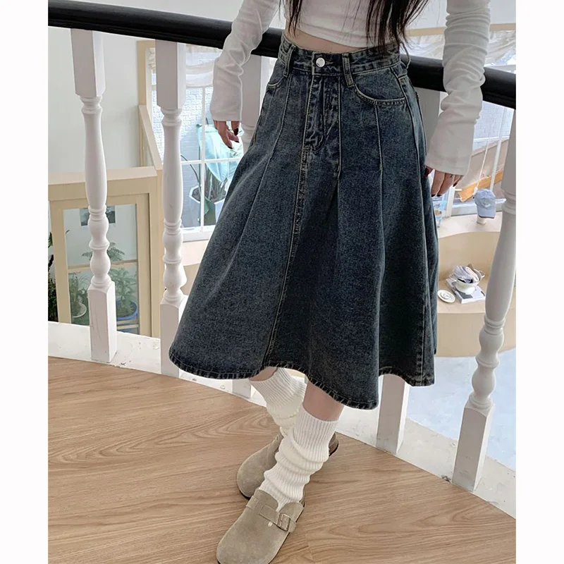 Summer Trendy Designer Lady High Waist Jeans Skirts Women Fashion Vintage Denim Skirts Girls Korean Casual Mid-Long Dress