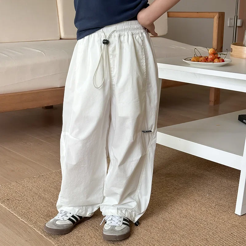 

100% Cotton Children's Loose Cargo Pants Autumn New Boys And Girls Baby Light Korean Casual Outdoor Drawstring Sporty Trousers