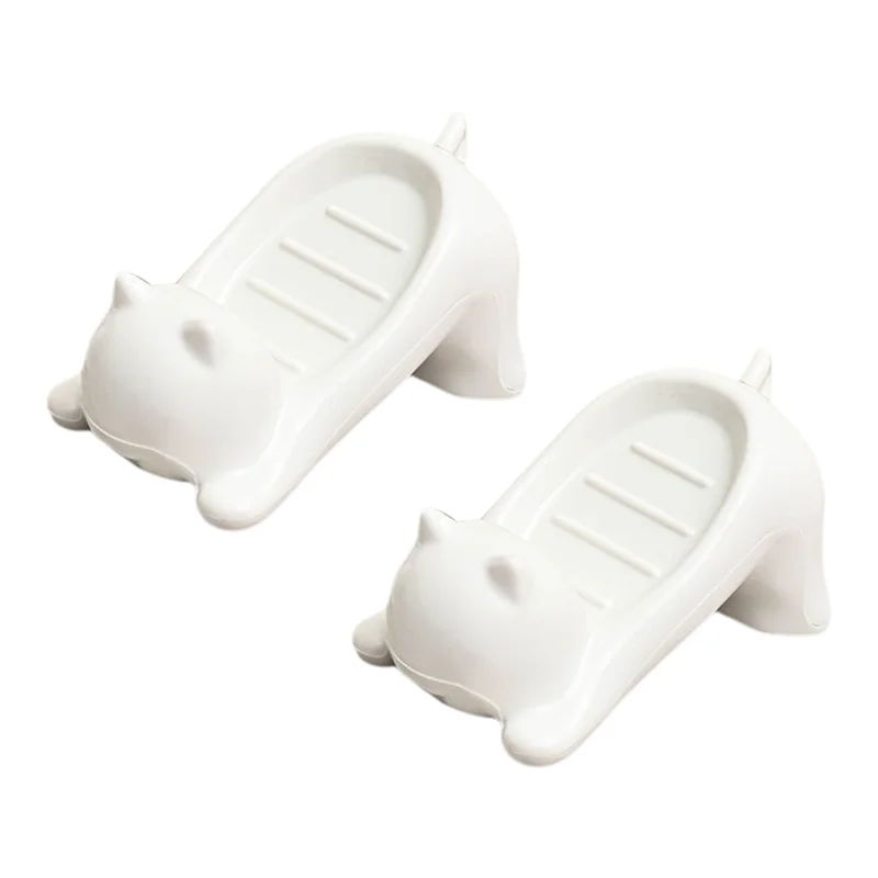 

AS60-Soap Box Cartoon Cat Design Cute Plastic Draining Holder Decorative Soap Storage Rack Bathroom Accessories Household