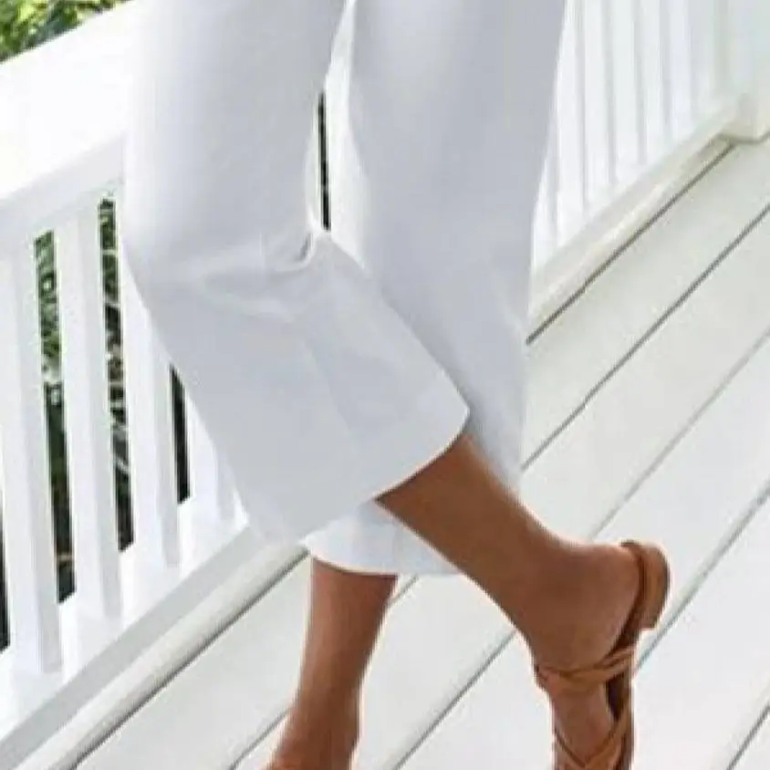 

New Elegant Style Women's Cotton Linen Seven-Foot Pants Elastic Waist Casual Trousers Independent Station Cross-Border Bamboo...