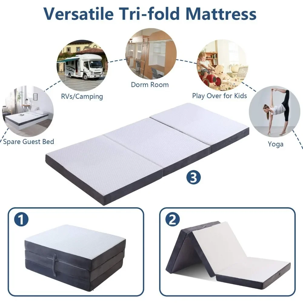 6.0 Inch Folding Mattress Single Camping Mattress with Super Soft Removable Cover, Folding Bed Twin Mattress