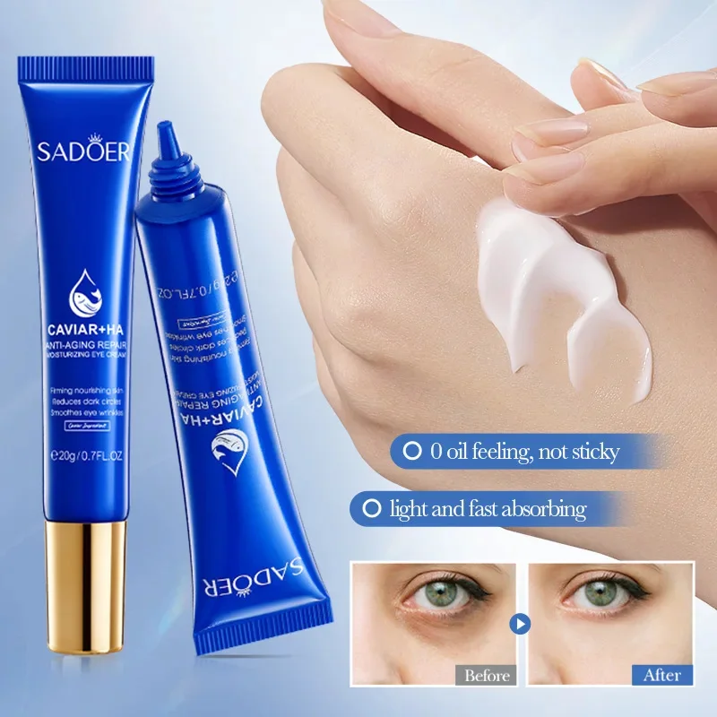 

Caviar eye cream with hyaluronic acid tightens the skin, reduces fine lines, and prevents dark circles, puffiness, and eye care