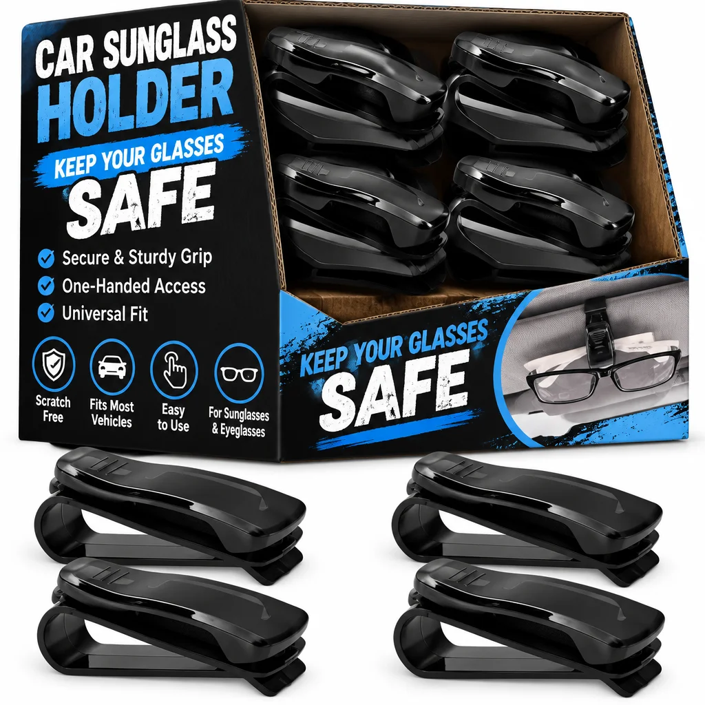 Sunglass Holder for Car Sun Visor Auto Eyeglass Mount with Ticket Card Clip Universal Portable Glasses Clip Visor Organizer