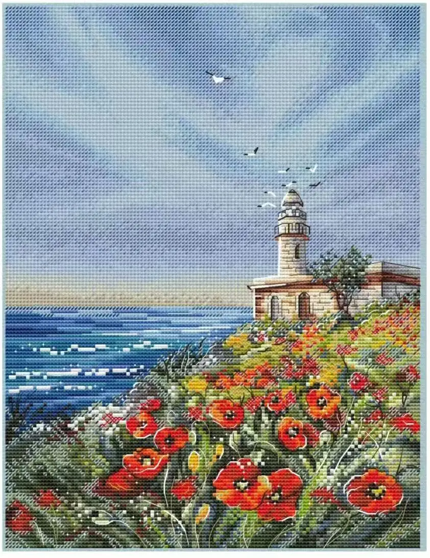 

Seaside Scenery Lighthouse 16CT 14CT Unprinted Top Quality Cross Stitch Kits Embroidery Art DIY Handmade Needlework Home Decor