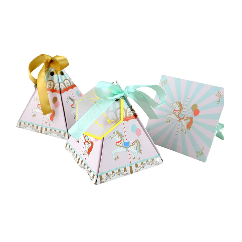 10/20/50pcs Carousel Candy Box Paper Chocolate Favor Gift Boxes Packaging Bag With Ribbon Tag Wedding Birthday Party Decoration