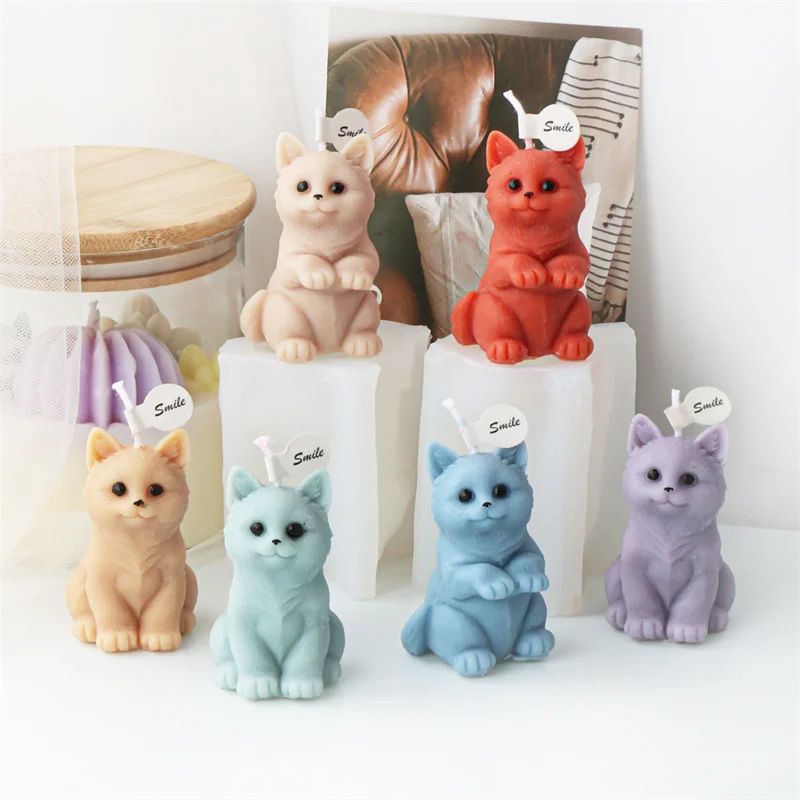 Cute Standing and Sitting Little Cat Aromatherapy Handmade Candle Mold 3D Mini Kitten Beeswax Mold Cats Lovers Home Decoration