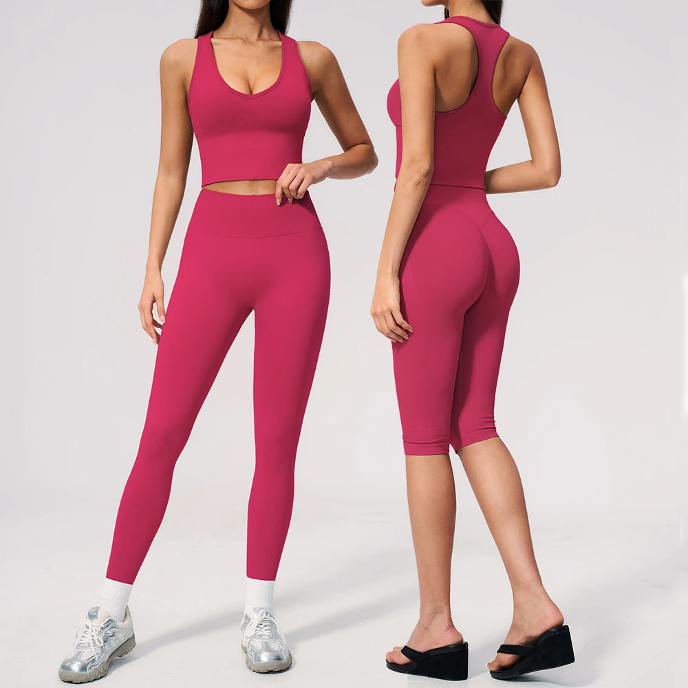 2PCS Sportswear Women Yoga Set Gym Clothes Seamless Athletic Wear Yoga Suits Fitness Set Tracksuits Sports Bra Gym Leggings Set