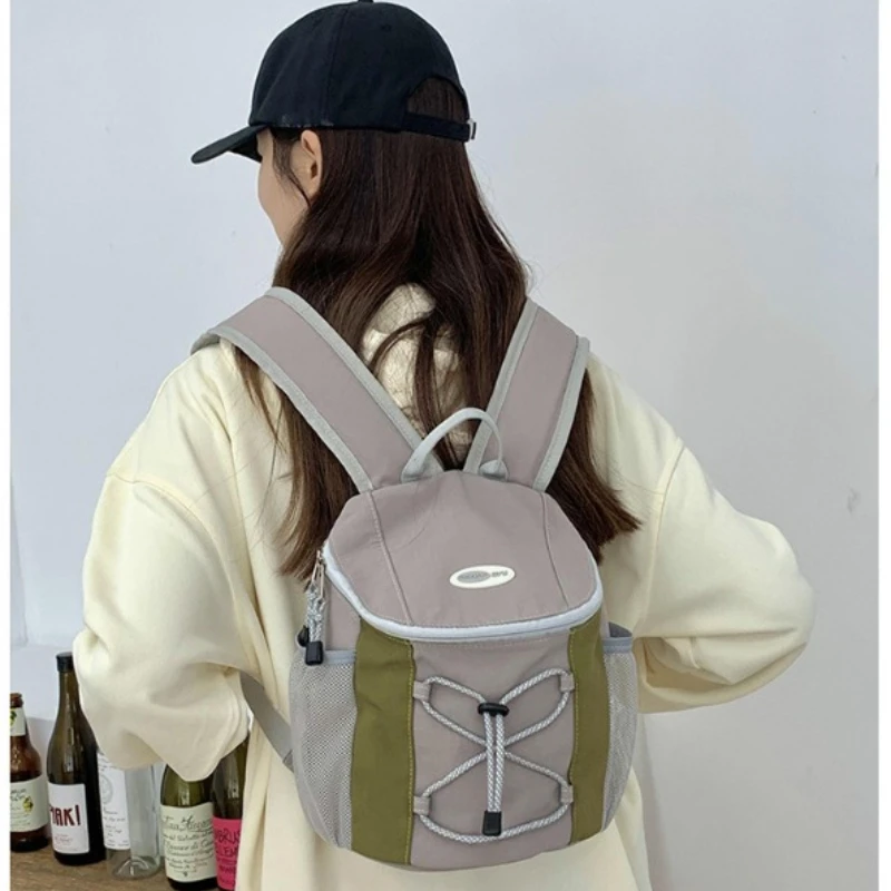 حقيبة كتف يابانية مرقعة بلون صدام حقيبة ظهر كاجوال خفيفة الوزن متعددة النساء نسيج النايلون حقيبة مدرسية عادية #3