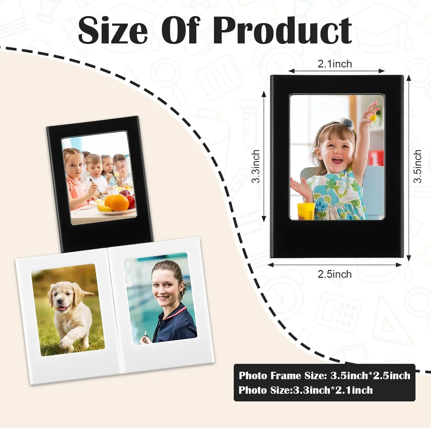 20 ชิ้นสีดำ/สีขาวกรอบรูปแม่เหล็ก 3 นิ้วผู้ถือรูปภาพตารางจอแสดงผลบนตู้เย็นตู้เย็นสำหรับฟูจิฟิล์ม อินสตากซ์ มินิฟิล์ม