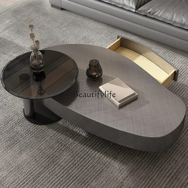 

06Light luxury coffee table oval living room coffee table simple household small