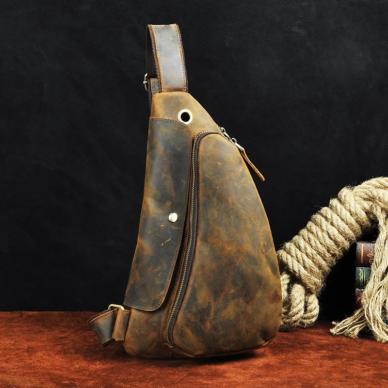 Sac à dos unique en cuir véritable pour homme, sac à dos de jour, sac à dos vintage, sac messager Cool initié, sacs de poitrine à bandoulière en cuir de vachette Elin Horse