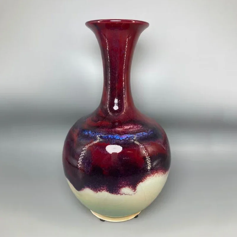 Jarrón de pintura de porcelana Jun, jarrón de cerámica, decoración de habitación de 31,5 cm de alto, decoración del hogar, floreros, jarrones, florero, vaa