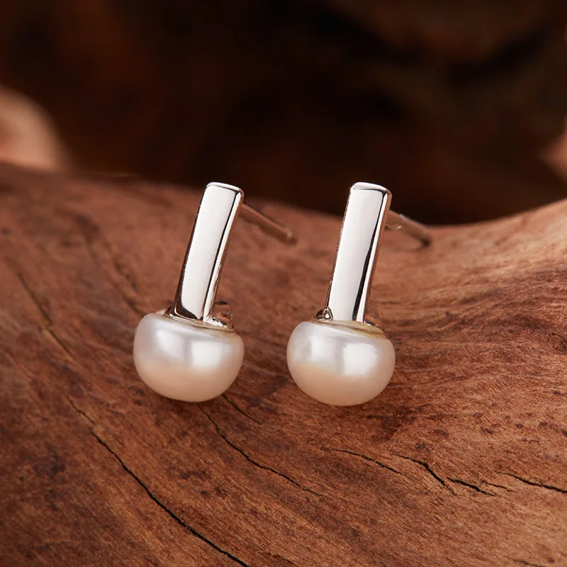 

S925Pure Silver Natural Pearl Stud Earrings for Women Versatile Colorful Gemstone Earrings Wholesale New Hot-Selling Wholesale