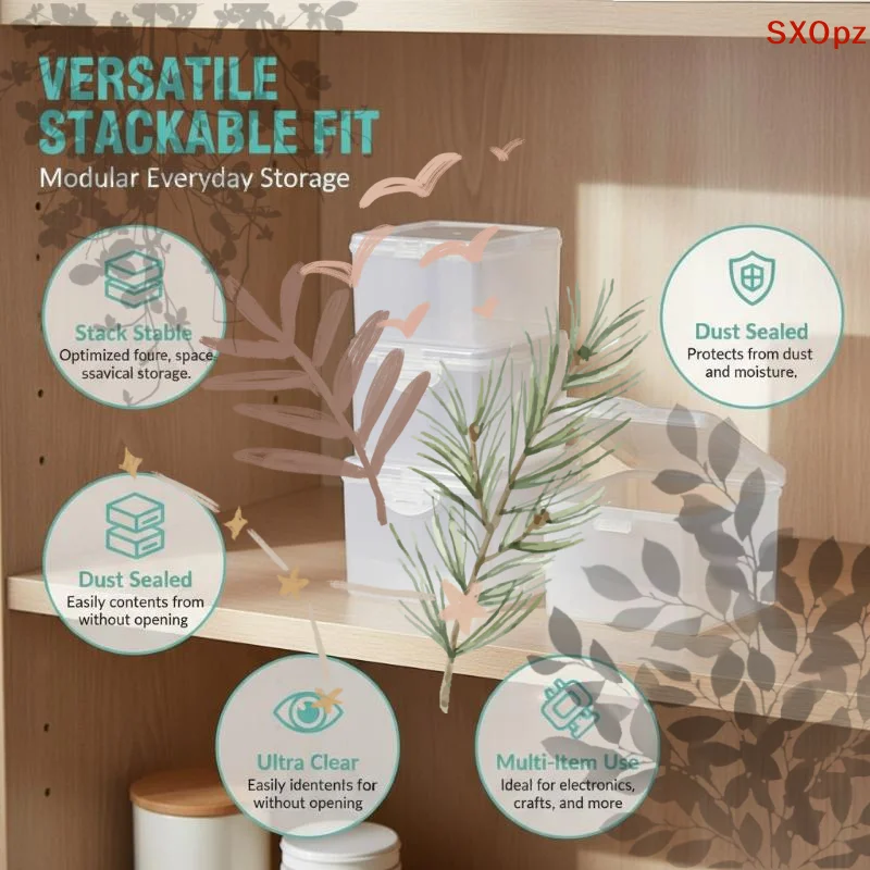 1Pc With Lid Storage Box Rectangular Shape Multi-Purpose Storage Case Plastic Clear Small Thing Container
